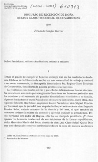Discurso de recepción de doña Regina Claro Tocornal de Covarrubias