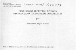 Discurso de recepción de doña Regina Claro Tocornal de Covarrubias