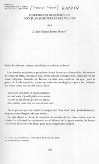 Discurso de recepción de don Juan José Fernández Valdés  [artículo] José Miguel Barros Franco