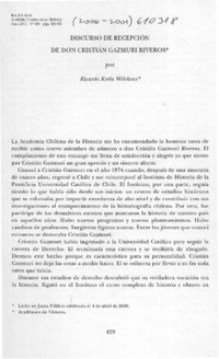 Discurso de recepción de don Cristián Gazmuri Riveros  [artículo] Ricardo Krebs Wilckens