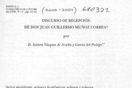 Discurso de recepción de don Juan Guillermo Muñoz Correa
