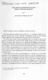Discurso de recepción de don Sergio Vergara Quiroz  [artículo] Juan Eduardo Vargas Cariola