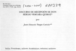 Discurso de recepción de don Sergio Vergara Quiroz  [artículo] Juan Eduardo Vargas Cariola