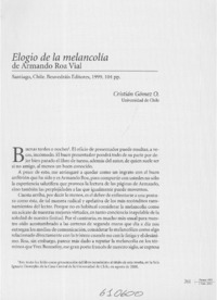 Elogio de la melancolía de Armando Roa Vial  [artículo] Cristián Gómez O.