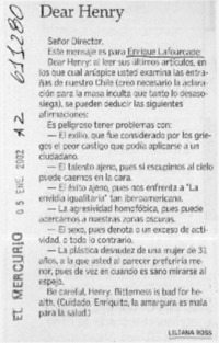 Dear Henry  [artículo] Liliana Ross
