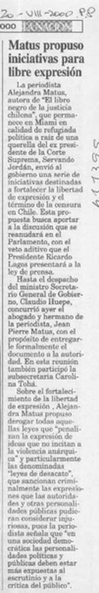 Matus propuso iniciativas para libre expresión  [artículo]