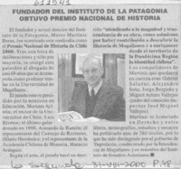 Fundador del Instituto de la Patagonia obtuvo Premio Nacional de Historia  [artículo]