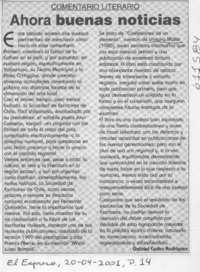 Ahora buenas noticias  [artículo] Gabriel Castro Rodríguez