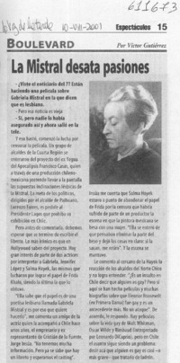 La Mistral desata pasiones  [artículo] Víctor Gutiérrez