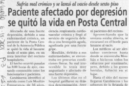Paciente afectado por depresión se quitó la vida en Posta Central  [artículo]