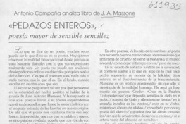 "Pedazos enteros" poesía mayor de sensible sencillez  [artículo] Antonio Campaña