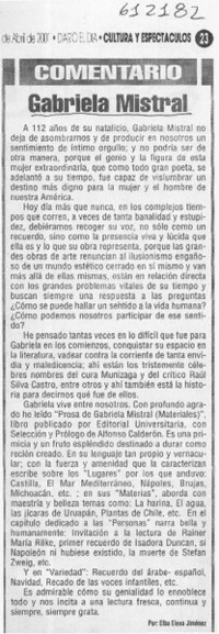 Gabriela Mistral  [artículo] Elba Elena Jiménez