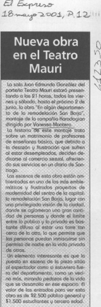 Nueva obra en el Teatro Mauri  [artículo]