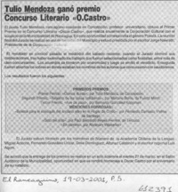 Tulio Mendoza ganó premio Concurso Literario "O. Castro"  [artículo]