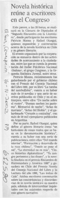 Novela histórica reúne a escritores en el Congreso  [artículo]
