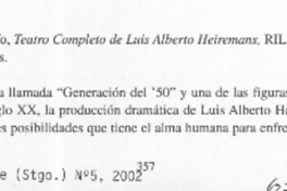 Teatro completo de Luis Alberto Heiremans  [artículo] Gerardo Vidal G.