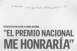 "El premio nacional me honraría"  [artículo] Malú Sierra