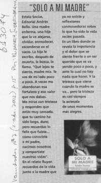 "Sólo a mi madre"  [artículo] Elizabeth Subercaseaux