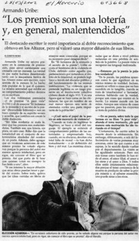 "Los premios son una lotería y, en general, malentendidos"  [artículo] Elizabeth Neira