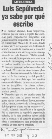 Luis Sepúlveda ya sabe por qué escribe  [artículo]