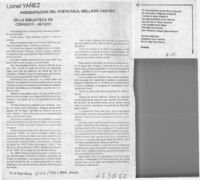 Presentación del poeta Raúl Mellado Castro  [artículo] Lionel Yañez