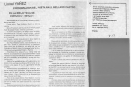 Presentación del poeta Raúl Mellado Castro  [artículo] Lionel Yañez
