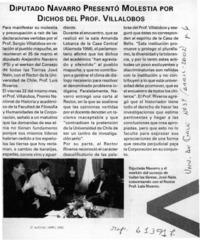 Diputado Navarro presentó molestia por dichos del prof. Villalobos  [artículo]
