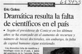 Dramática resulta la falta de científicos en el país  [artículo]