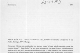 Lévinas, el olvido del otro  [artículo] Cristóbal Orrego S.