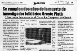 Se cumplen dos años de la muerte de investigador folklórico Oreste Plath  [artículo]