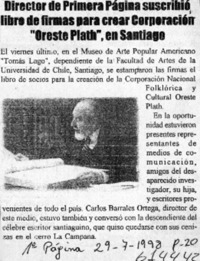 Director de Primera Página suscribió libro de firmas para crear Corporación "Oreste Plath", en Santiago  [artículo]