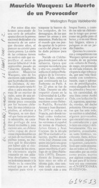 Mauricio Wacquez, la muerte de un provocador  [artículo] Wellington Rojas Valdebenito