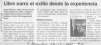 Libro narra el exilio desde la experiencia  [artículo]