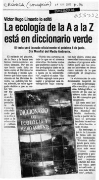 La ecología de la A a la Z está en diccionario verde  [artículo]