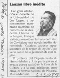 Lanzan libro inédito  [artículo]