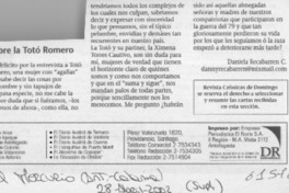 Sobre la Totó Romero  [artículo] Daniela Recabarren