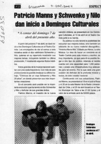 Patricio Manns y Schwenke y Nilo dan inicio a Domingos Culturales  [artículo]