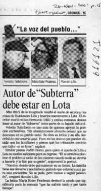 Autor de "Subterra" debe estar en Lota  [artículo]