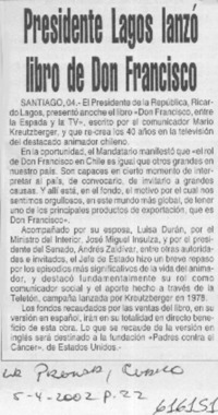 Presidente Lagos lanzó libro de Don Francisco  [artículo]
