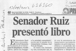 Senador Ruiz presentó libro  [artículo]