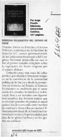 Derecho eclesiástico del Estado de Chile  [artículo]