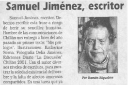 Samuel Jiménez, escritor  [artículo] Ramón Riquelme
