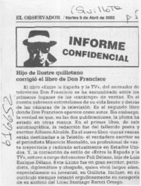 Hijo de ilustre quillotano corrigió el libro de Don Francisco  [artículo]