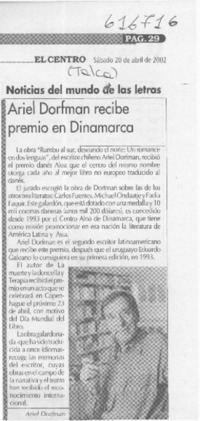 Ariel Dorfman recibe premio en Dinamarca  [artículo]