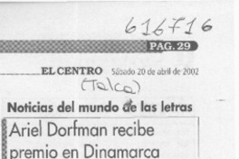 Ariel Dorfman recibe premio en Dinamarca  [artículo]