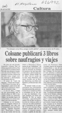Coloane publicará 3 libros sobre naufragios y viajes  [artículo]