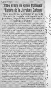 Sobre el libro de Samuel Maldonado "Historia de la literatura curicana"  [artículo] Samuel Baeza Reyes