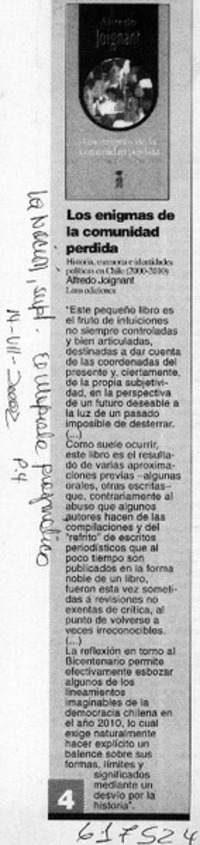 Los enigmas de la comunidad perdida  [artículo]