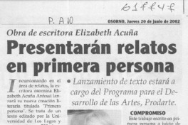 Presentarán relatos en primera persona  [artículo] Loreto Bustos