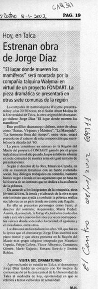Estrenan obra de Jorge Díaz  [artículo] M. H.